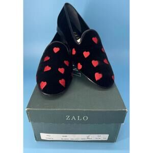 ZALO Black Velvet Loafers Red Heart Embroidery Size 6.5 M Velvet Slip-On Shoes